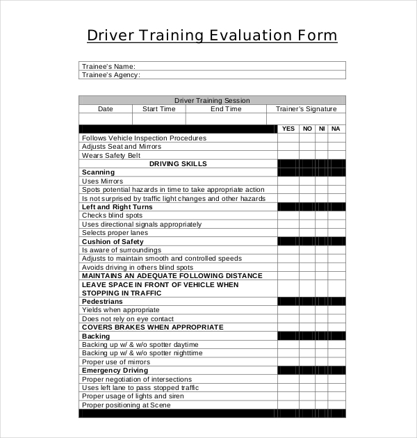 truck driver proficiency form